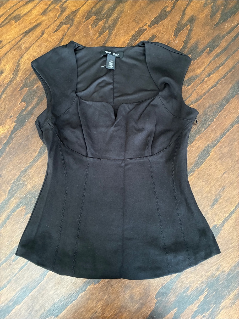 White House Black Market Black Cap-Sleeve Sweetheart Neck Blouse